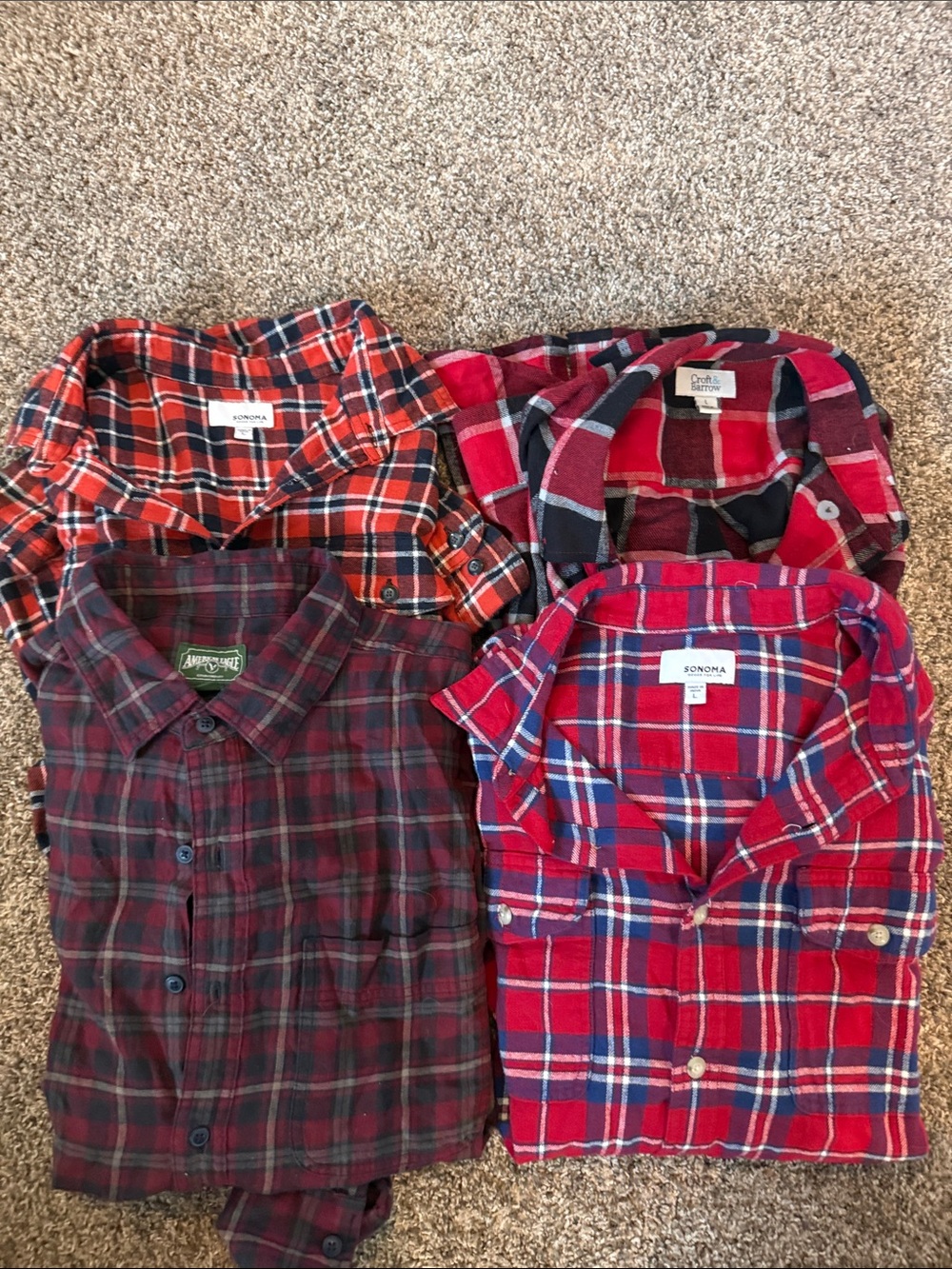 Sonoma and American Eagle Red and Blue Plaid Men's Button-Down Shirt